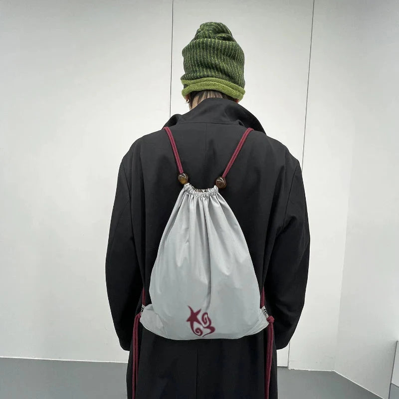 Patchwork Drawstring Vintage Plaid Backpack Y2k Aesthetic Grunge Schoolbags Streetwear Y2k Aesthetic Backpacks for Women