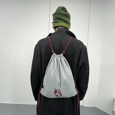 Patchwork Drawstring Vintage Plaid Backpack Y2k Aesthetic Grunge Schoolbags Streetwear Y2k Aesthetic Backpacks for Women