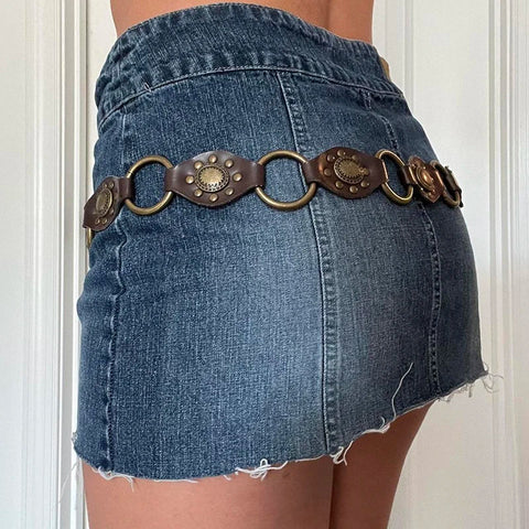Voguable Vintage PU Leather Hollow Out Ring Wide Belt y2k Streetwear Punk Rivets Belts for Accessories Waistband