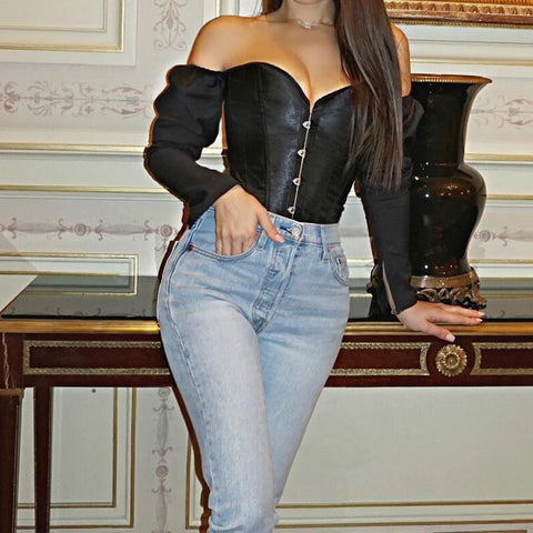 Voguable  Y2k Corset and Bustier Steel Bone Underbust Shaper T Shirts Off Shoulder Corset T-Shirt Body Shaping Waist Outfits