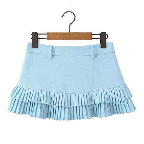 Cool Girl Y2K Pleated Mini Skirt Low Waist Short Skater Skirts With Shorts Lining