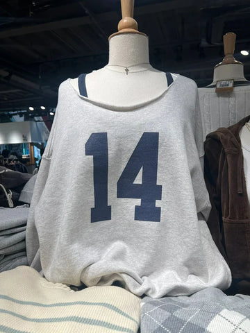14 Print Oversized Sweatshirt Scoop Neck Long Sleeve Cotton Loose Pullover Streetwear Hoodie Y2k Tops