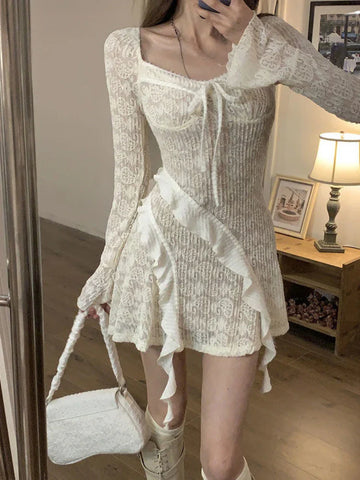 Voguable  French Elegant Y2k Mini Dress Woman Short Party Pure Color Casual Dress Office Lady One Piece Dress Korean Fashion