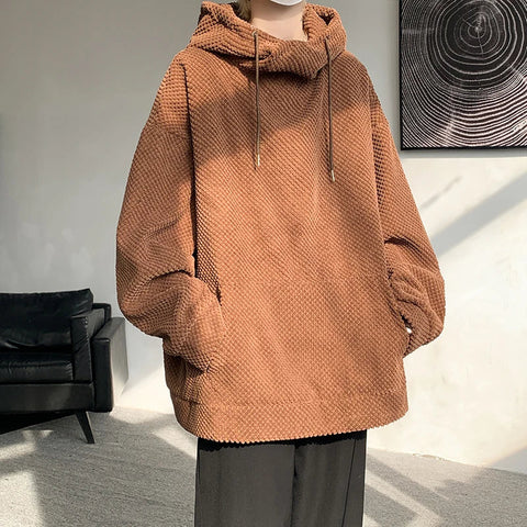 Voguable  Harajuku Corduroy Hoodies High Quality Streetwear Loose Y2k Hip Hop Hooded Sweatshirts Couple Clothing FePullovers