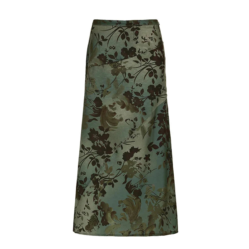 Vintage Print Loose Midi Skirt Retro y2k Low Rise Casual Skirts 2000s Aesthetic Ladies's Bottoms Harajuku Clothing