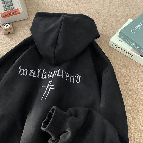 Voguable  Hoodies Streetwear Vintage Embroidered Suede Hooded Sweatshirt High Quality Hoodie Luxury Brand Unisex Pullover Y2k Clothing