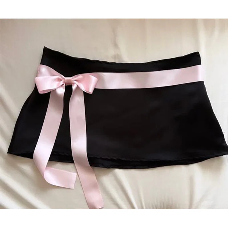 dress lace Harajuku solid color Y2K slit short skirt cute emo girls comfortable satin aesthetic sling dress
