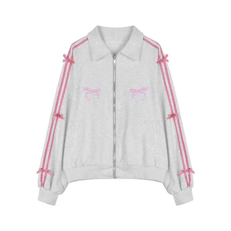Voguable 2 Piece Skirt Sets FeY2k Clothing Zipper Bow Sweet Korean Hoodie Suits Studentseven Party Outwear