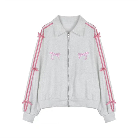Voguable 2 Piece Skirt Sets FeY2k Clothing Zipper Bow Sweet Korean Hoodie Suits Studentseven Party Outwear