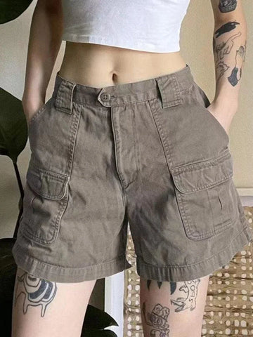 Y2k Vintage Streetwear Cargo Denim Shorts American Retro Harajuku Solid Loose Jeans Casual Pocket Chic