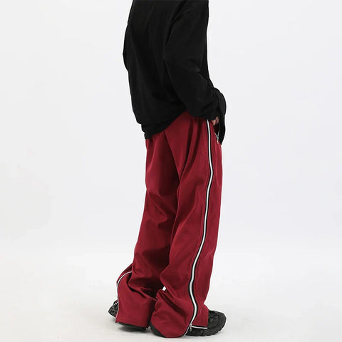Voguable  Y2K Wide Leg Pants with Side Zips Sweatpants Loose Casual Sport Red Black Trousers Zipper Split Streetwear
