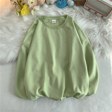 Solid Loose Round Neck Sweater Korean Y2k Full Sleeve Pullover Sweater Round Neck Casual Tops