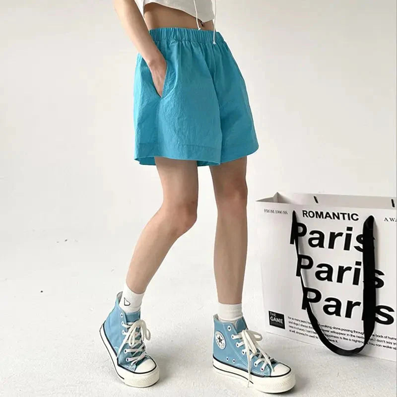 Wide Leg Shorts Y2K High Waist Loose Outdoor Casual Shorts Solid All-Match FeJogging Shorts