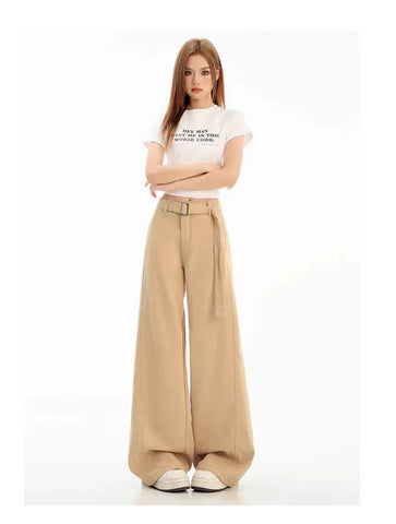 Belt Retro Khaki Jeans Y2K High Waist Loose Streetwear Denim Pants Casual American Vintage Wide Leg Trousers