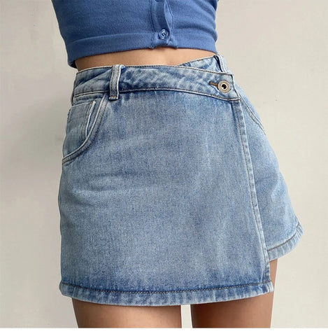 Mini Denim Skirts Slim Chic Vintage Asymmetrical Hotsweet Streetwear Design Ulzzang Student Harajuku Y2k Faldas