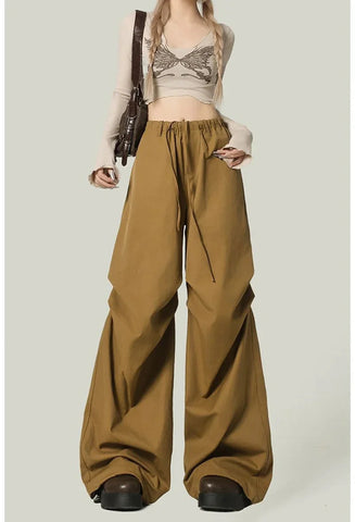 Black Y2K Streetwear Cargo Pant Vintage High Waist American Loose Trousers Hip Hop Retro Bf Wrinkles Paratrooper Pants New