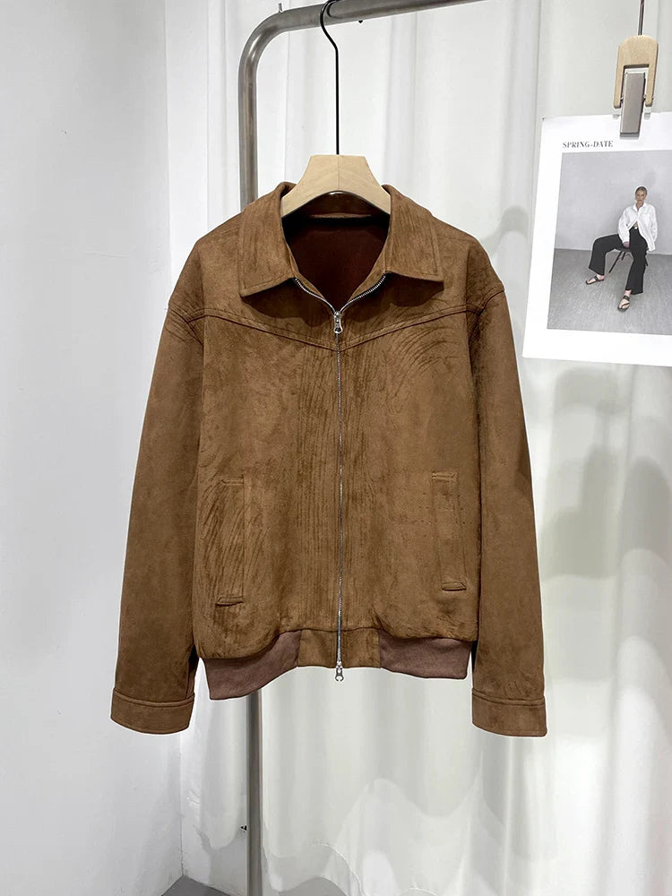 Short Bomber Jackets Retro Y2k Lapel Zipper Pocket Windbreaker Coats Luxury High Quality Overcoat Streetwear