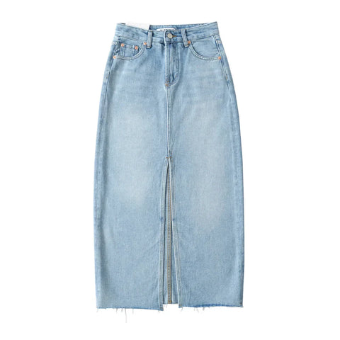 Fall Midi skirts vintage clothes y2k korean style skirts for blue jeans skirt high waisted denim skirt black front slit