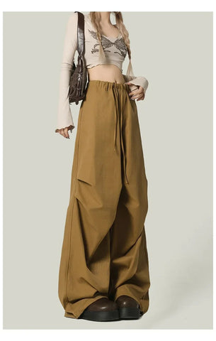 Black Y2K Streetwear Cargo Pant Vintage High Waist American Loose Trousers Hip Hop Retro Bf Wrinkles Paratrooper Pants New