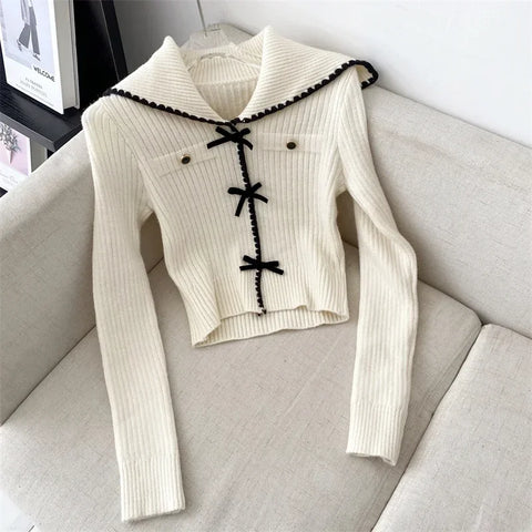 Voguable  Pink Sweet Cardigan Long Sleeve Y2k High Waist Knitted Coats Tops Japan Style Bow Sweaters Kawaii Slim Fit Women