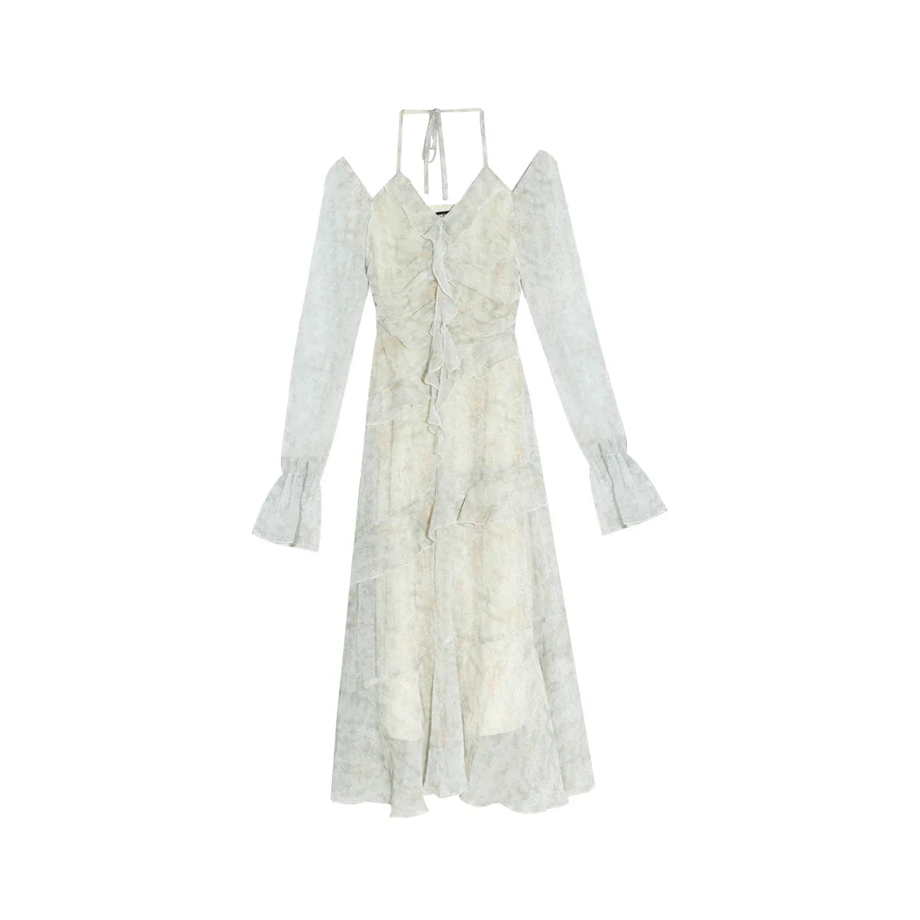 Voguable Y2K Ruffles Irregular Short Dress Tie Dye Flare Sleeves Elegant Party Dress Prom Robe Halter Vestidos