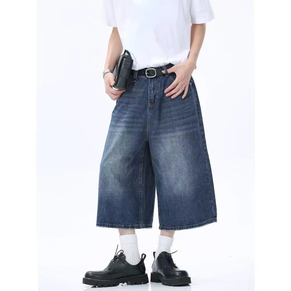 Voguable Y2k Retro Low Rise Jorts Brushed Black Wash Cropped Baggy Jeans Wide Leg Frayed Denim Short Pants Acubi Fashion