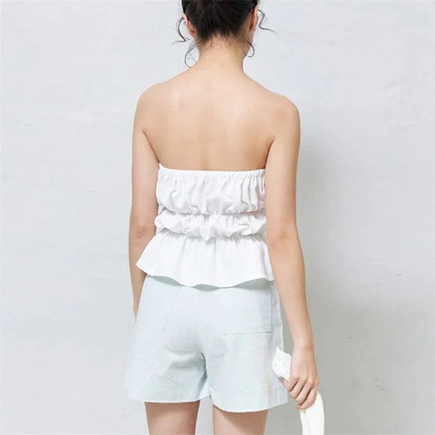 Tube Tops y2k Clothes Solid Color Off Shoulder Strapless Sleeveless Ruched Bandeau Tie Up Vest 2000s Streetwear
