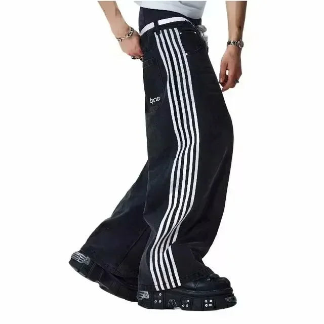 American Jeans Y2K Pants WoGothic Hip Hop Pocket Sequins Rhinestone Retro Blue Jeans Slim High Waist Trousers