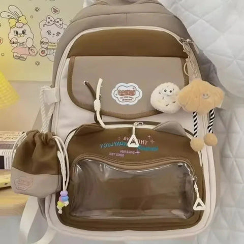 Transparent Sweet Kawaii Backpack High-capacity Y2k Aesthetic Schoolbag Students Contrast Color Patchwork Ita Bags