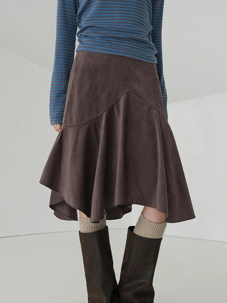 Voguable Vintage Straight Skirt Irregular High Waist Y2K Retro Casual Streetwear Knee-Length Midi Skirts Harajuku Korean