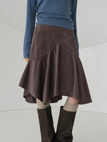 Voguable Vintage Straight Skirt Irregular High Waist Y2K Retro Casual Streetwear Knee-Length Midi Skirts Harajuku Korean