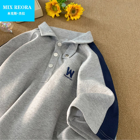 Short-sleeved polo shirt half high lapel T-shirt trendy brand trend versatile five-point half sleeve y2k tops