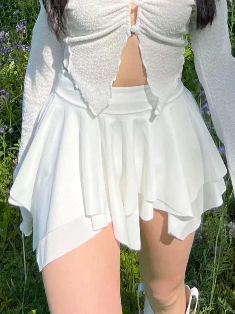 Voguable  Asymmetrical A-line Pleated Mini Skirt Low Waist Fairycore Sweet Short Skirts Aesthetic Cute Coquette Outfit Y2K Women