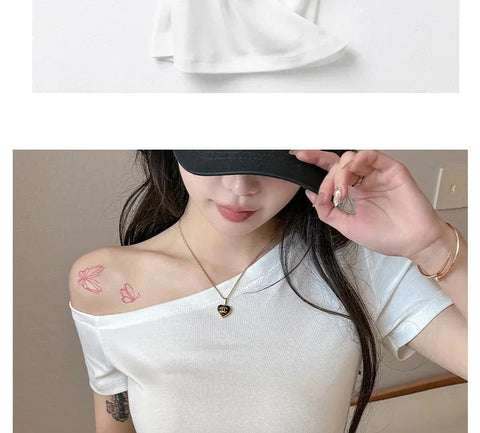 Solid Off Shoulder Short Sleeve T Shirt Simple Basic Single Sleeved Jumper Top Streetwear Slim Fit FeY2K Clothes Tees