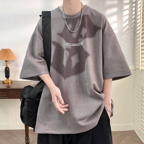 Roland Suede Watermark Short Sleeve T-shirt Korean Style Baggy Y2k Casual Tops M-5X Round Neck Tees