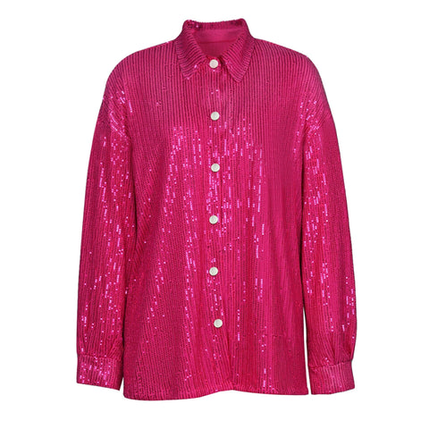 Turn-down Collar Long Sleeve FeY2k Shirts Dresses Glitter Sequins Party Shirt Dress Streetwear Clothes