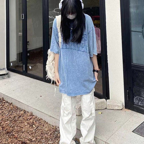 High Street Long TShirts Y2K Clothes For Woman T Shirt Korean Streetwear Clothes Harajuku Oversize T-Shirts Femme