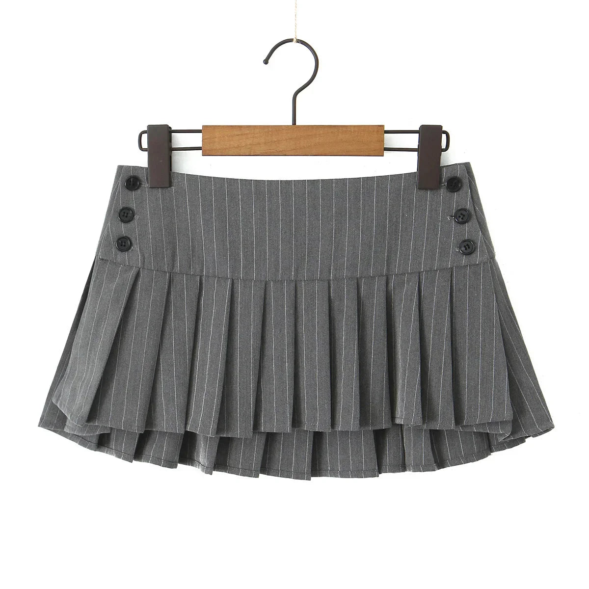Mini skirt y2k clothes kawaii korean striped skirts for grey mini skirts woman pleated micro skirts with buttons