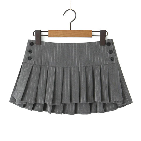 Mini skirt y2k clothes kawaii korean striped skirts for grey mini skirts woman pleated micro skirts with buttons
