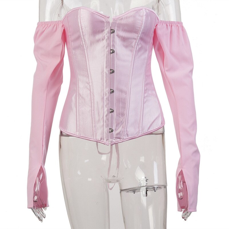 Voguable  Y2k Corset and Bustier Steel Bone Underbust Shaper T Shirts Off Shoulder Corset T-Shirt Body Shaping Waist Outfits