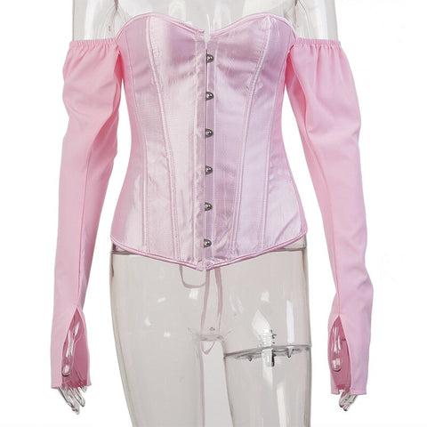 Voguable  Y2k Corset and Bustier Steel Bone Underbust Shaper T Shirts Off Shoulder Corset T-Shirt Body Shaping Waist Outfits