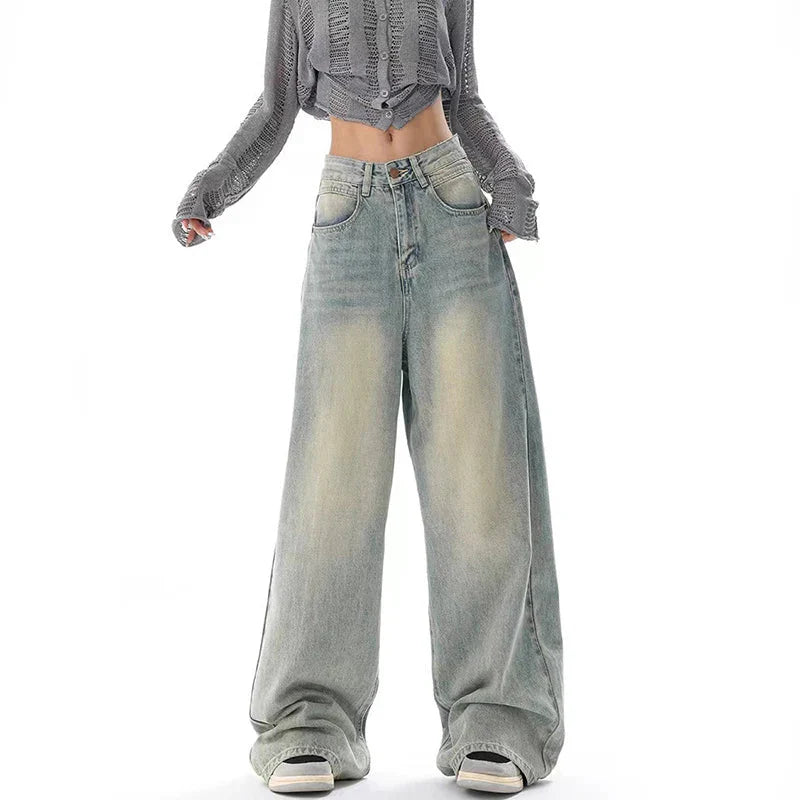 Y2K American Retro Jeans High Waist Streetwear Loose Wide Leg Denim Trousers Bf Harajuku Hip Hop All-Match Straight Pants