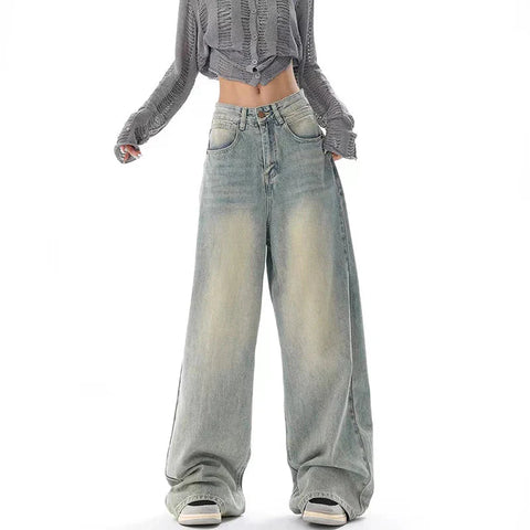 Y2K American Retro Jeans High Waist Streetwear Loose Wide Leg Denim Trousers Bf Harajuku Hip Hop All-Match Straight Pants
