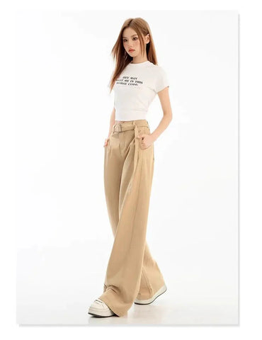 Belt Retro Khaki Jeans Y2K High Waist Loose Streetwear Denim Pants Casual American Vintage Wide Leg Trousers