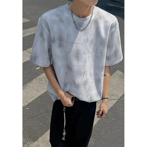 Loose Fit Tie Dye Short Sleeve Round Neck T-Shirt Casual Streetwear Soft Breathable Oversized Tee Comfy Y2K