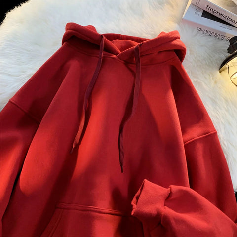 Y2k Pullover Hooded Oversize Hoody Sweatshirt Tops Solid Drop Shoulder Harajuku Streetwear Clothes