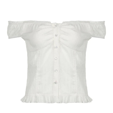 Voguable French Style Button-up Tank Top Chic Elegant Ruched Lace Stitching Slash Neck Camisole Cute Slim-fit Vest Y2K