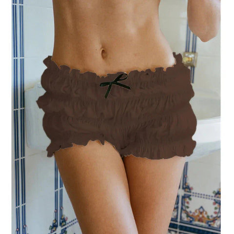 Ruffle Shorts Coquette Clothing 3D Bow Lettuce Trim Elastic Waist Tiered Bloomers Bottoms y2k Clothes Streetwear