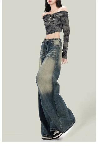 Streetwear Retro Jeans Loose High Waist Y2K Denim Pants Casual American Harajuku Fall FePockets Wide Leg Trousers New