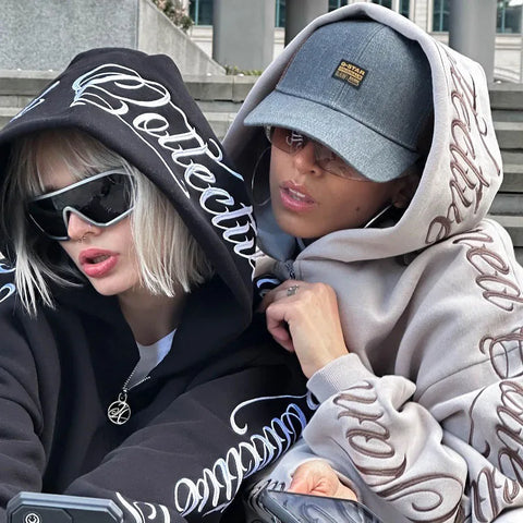 American Winter Sweatshirt Y2k Gothic Hip Hop Couple Hoodies Print Harajuku Zip Up Oversized Punk Grunge Black Jacket